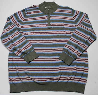 LL Bean 1/4 Zip Cashmere Sweater Mens 2XL Tall Striped Pullover - Image 1 of 4