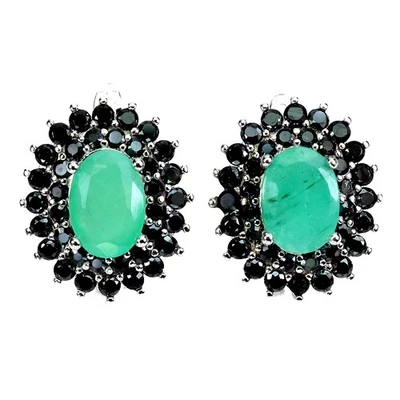 Black Friday 925 Sterling Silver Earrings Oval Emerald 7x5mm Spinel Jewelry - Image 1 of 4