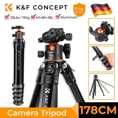 K&F Concept 178cm/70" Aluminium Camera Tripod Travel Tripod for DSLR 33lbs/15kg - Image 1 of 4