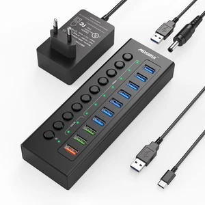 Hub USB Active 3.2 avec adaptateur secteur 36 W 12 V/3 A 10 ports USB 3.2 Hub... - Afbeelding 1 van 7