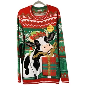 Ugly Christmas Sweater Cow with Drink Pocket Holiday Time Gift Size 2XL New - Picture 1 of 7