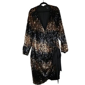 Vestido City Chic Lentejuelas Envolvente XL 22 Negro Dorado Brillante Largo Glamour Año Nuevo Año Nuevo - Imagen 1 de 8