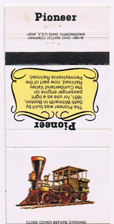 Transportation Matchbook Cover Trains Pioneer - Image 1 of 1