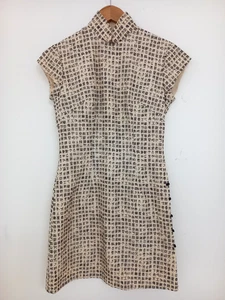 Shanghai Tang Tang Qipao Dress UK6 US2 Mandarin Style Cream Black Silk Lined - Picture 1 of 12