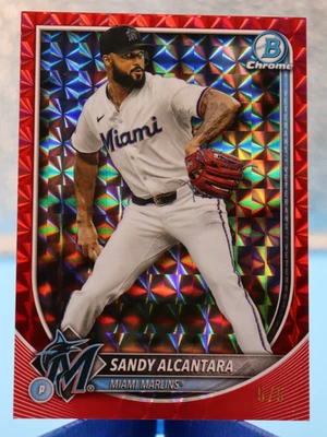 2025 Bowman Chrome Sandy Alcantara Red Geometric Refractor  5/5  Miami Marlins - Image 1 of 2