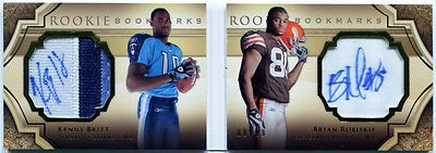 2009 Exquisite KENNY BRITT Brian Robiskie Dual Patch Auto RC 99 Rookie Bookmarks - Image 1 of 2