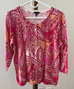 TALBOTS CARDIGAN PINK PAISLEY 3/4 SLEEVE SIZE X (12W) NEW! - Picture 1 of 4