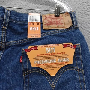 NWT Levis 501 Preshrunk Straight Leg Jeans 36x34 Blue Mens Medium Wash Denim - Picture 1 of 18