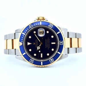 Rolex Submariner Date 18K & SS 16613 Bluesy Blue Dial Original 40MM Wristwatch - Picture 1 of 5