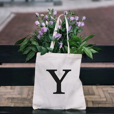 Personalised Alphabet Tote Bag Any Letter Initial Natural Shopping Shopper Gift - Image 1 of 4