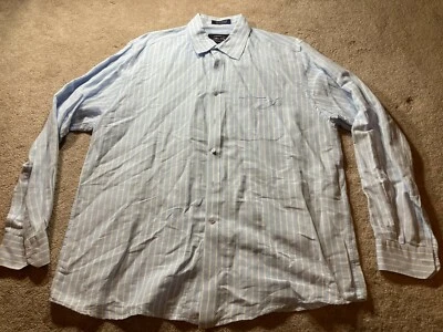 Allen Solly Mens Blue White Striped Relax Long Sleeve Button Shirt Linen Size 44 - Image 1 of 4