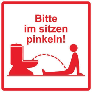 Bitte im sitzen pinkeln! Aufkleber Toilette 10x10 cm rot Toilett10000-13-14 - Bild 1 von 1