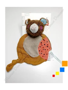 Doudou Plat Rond Ours Marron Attache Tétine Les Jolis Trop Beaux - Moulin Roty - Picture 1 of 3