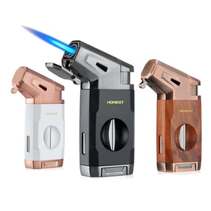 Torch Cigar Lighter Built-in V Cigar Cutter Refillable Butane Torch Lighters - Picture 1 of 43