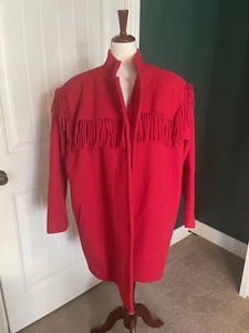Vintage 80’s Woolrich Red Coat With Fringe, Size Medium - Picture 1 of 4