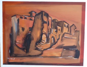 Avraham Binder Vintage Watercolor Painting, Signed, Urban Landscape 50 x 64.8 cm - Picture 1 of 11