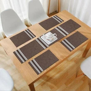 Placemats of 4 Pcs & 1 Table Runner for Dining Table Made From PVC (Dark Brown) - Picture 1 of 6