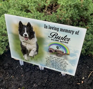 Placa conmemorativa junto a la tumba de jardín, marcador de tumba de perro, placa fotográfica personalizada. - Imagen 1 de 23