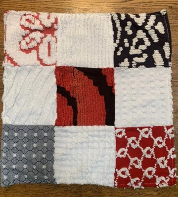 16” Vintage Red Black patchwork cotton  Chenille Bedspread Fabric Blanket - Image 1 of 2