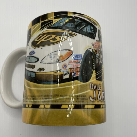 Dale Jarrett Coffee Mug #88 Nascar Ford Free Shipping White Brown Pre Owned Cover