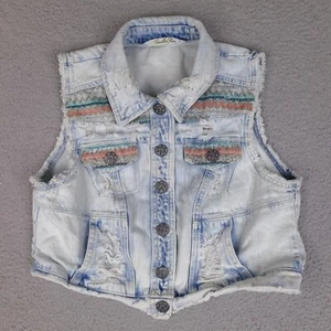 Vanilla STAR Denim Vest Youth Girls Large Button Down Destressed Acid Wash - Picture 1 of 13