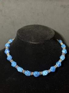 Vintage Blue Murano Glass Floral Beaded Necklace - Picture 1 of 20