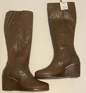 Frye - Emma Leder Reißverschluss Keilabsatz Kniehohe Stiefel - Grau - 8,5M - Bild 1 von 10