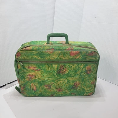 Vintage 1960s Bantam Travelware Suitcase Green Peacock  Retro Luggage Sears USA - Image 1 of 4