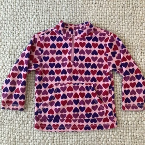 Girls Hannah Andersson Heart 1/4 Zip Long Sleeve Fleece Pullover Pink Size 5-6 - Picture 1 of 11