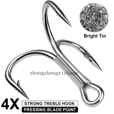 10Pcs 4X strength High Carbon Steel Fishing Hook Sharpened Treble Hook Big Game  - image 1 of 4