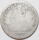 New Listing1891 P Seated Liberty Silver Quarter Coin Ag About Good Full Date #0179