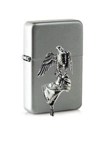 B23 Falcon on the glove   emblem on a flip top petrol lighter windproof silver - Picture 1 of 1