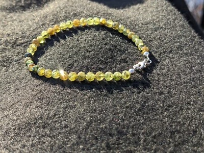 Genuine Natural Peridot Gemstone .925 Sterling Silver Bracelet Handmade 7-3/8" - Image 1 of 4