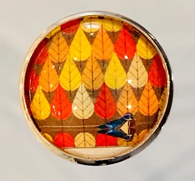 Charley Harper Wood Duck Water Bird Leaves Pond 1" Glass Sewing Button CH639 - Image 1 of 2