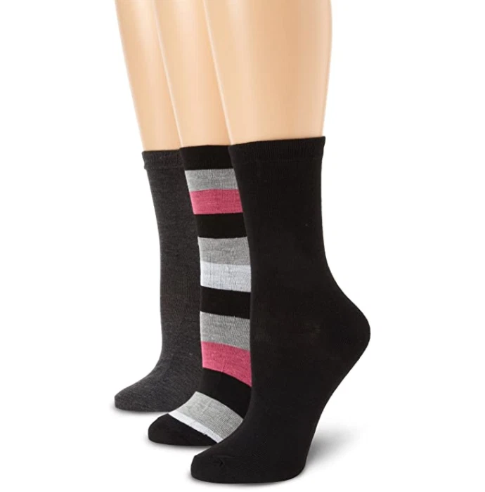 NUEVO Paquete de 3 calcetines Anne Klein para mujer a rayas anchas negros/grises/rosados, talla 9-11 Foto 1 de 1