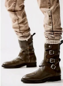 Free People We The Free Dusty Buckle Motorradstiefel Reißverschluss bitter oliv Leder 9,5 - Bild 1 von 7