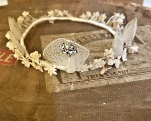 Victorian Bridal Crown Ivory Wax Flowers And Net Wedding Antique Vintage - Picture 1 of 8
