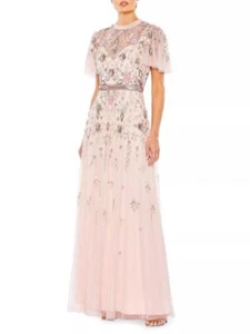 MAC DUGGAL 14 Silver Peony Embellished High Neck Butterfly Sleeve Gown NWT $598 - Picture 1 of 4
