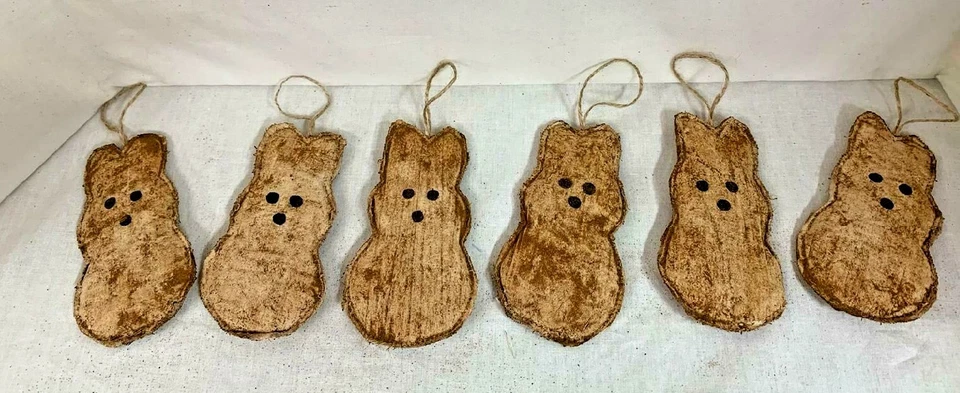 Easter Bunny/Peep/Tree Ornaments/Primitive/Farmhouse/ Set of 6/Grunged - Image 1 of 1