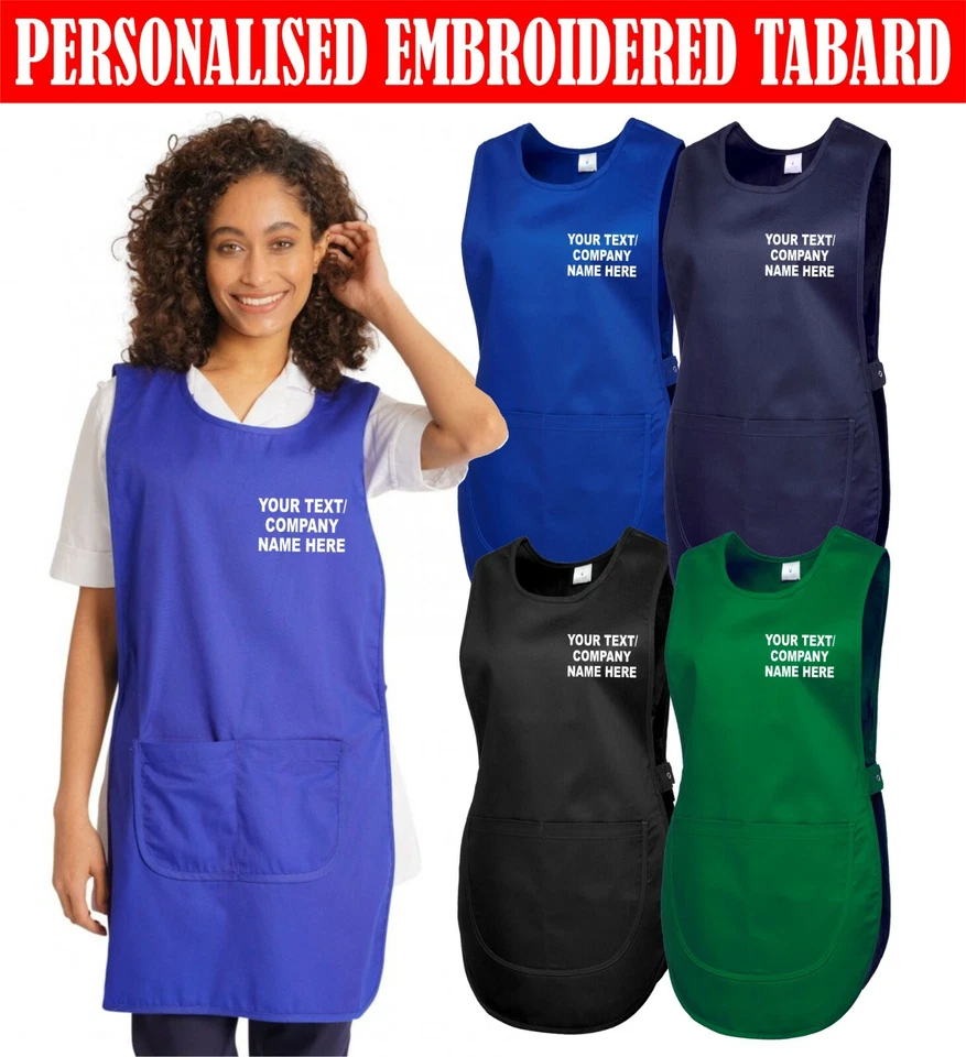 UNEEK Personalisierter bestickter Firmentext Wappenrock, Damen Arbeitskleidung Reinigung Bar Schürze