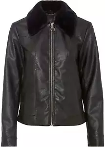 Lederimitat-Jacke mit Fellkragen Gr. 40 Schwarz Damenjacke Bikerjacke Neu - Bild 1 von 1