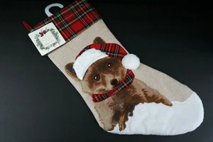 Ridgefield Home Pomeranian Dog Christmas Stocking 21" Plaid Cuff Applique Trims - Imagen 1 de 5