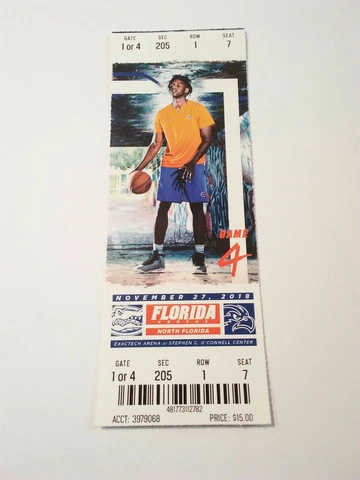 2018-19 Florida Gators North Florida Basketball Full Ticket Stub Cover