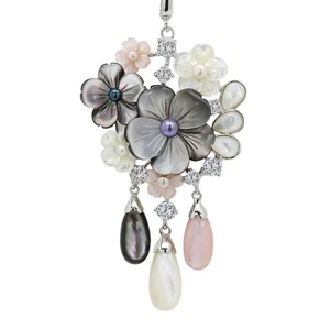 Large Pearl Pendant Mother of pearl awesome flower Necklace sterling silver 925 - Picture 1 of 13