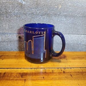 Charlotte NC Cobalt Blue Glass Logo 12oz Coffee Tea  Heavy Cup Mug 