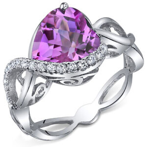 Swirl Design 4.00 cts Heart Shape Pink Sapphire Ring Sterling Silver