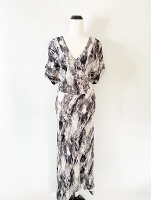 WILLOW crepe split-sleeve midi maxi dress sz 8, US 4 / bias-cut asymm sheath - image 1 of 4