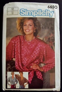 Vtg 1980's Simplicity Wrap & Tie Blouson Blouse Top Sewing Pattern 12 6650 OOP - Picture 1 of 2