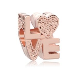 Love Family Rose Gold European Charms DIY 925 Bracelets Necklace Free Gift Bag