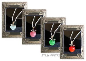 KETTE HALSKETTE VERSILBERT mit ANHÄNGER APFEL PARADIESAPFEL weiß rosa rot grün - Bild 1 von 12